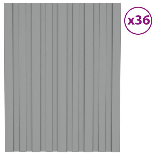 vidaXL Tagpanel 36 pcs Gr&aring; 60 x 45 cm Galvaniseret st&aring;l