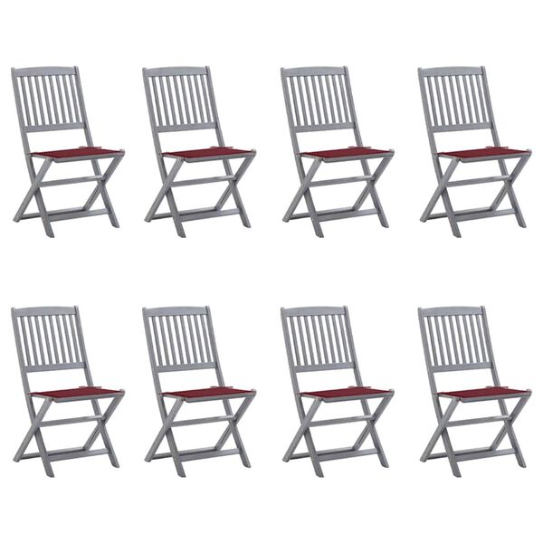 vidaXL foldbare havestole 8 stk. med hynder massivt akacietræ