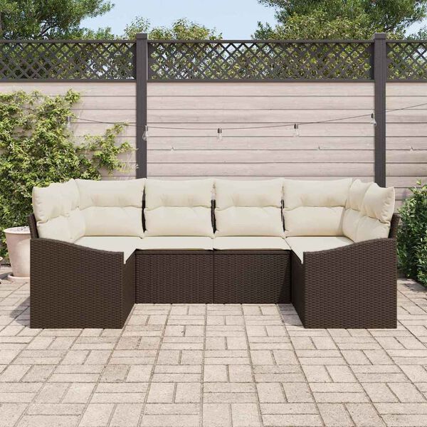 vidaXL Havesofa S&aelig;t med opbevaring 6 pcs Brun og Creme polyrattan