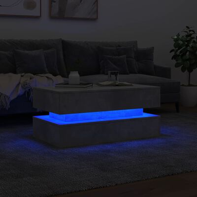 vidaXL sofabord med LED-lys 90x50x40 cm betongrå