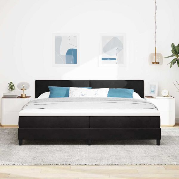 vidaXL LED Box Spring Bed med madras Sort 200 x 200 cm Fl&oslash;jl
