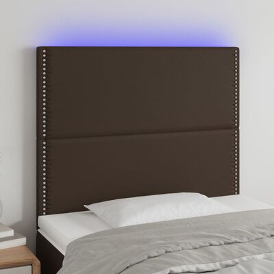 vidaXL sengegavl med LED-lys 90x5x118/128 cm kunstlæder brun