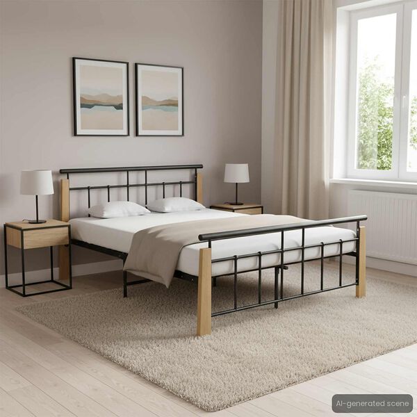 vidaXL sengestel 140x200 cm massivt egetr&aelig; og metal