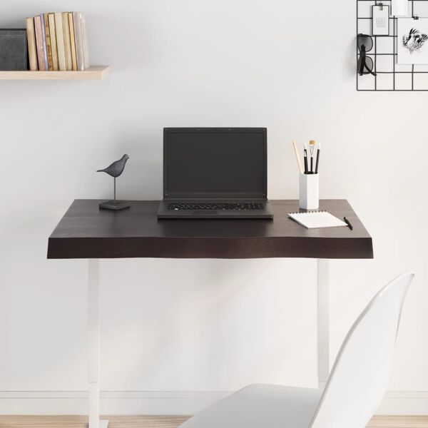 vidaXL bordplade 80x60x(2-6) cm naturlig kant behandlet træ mørkebrun