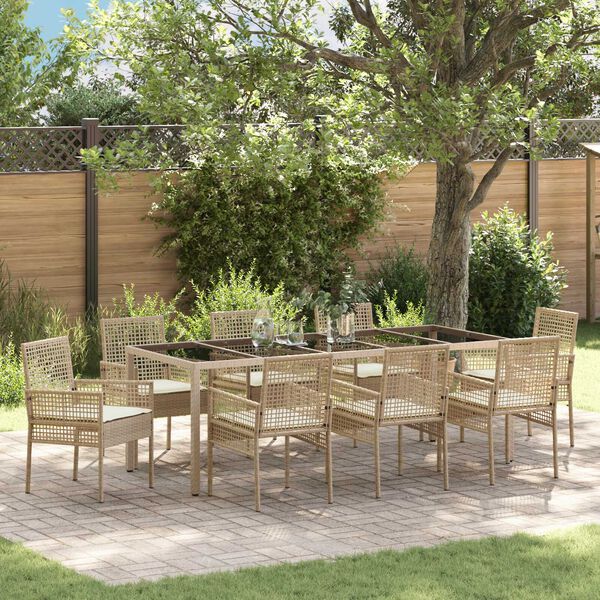 vidaXL Have Spisebordss&aelig;t 9 pcs Beige polyrattan