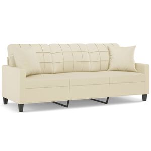 vidaXL 3-personers sofa med pyntepuder 180 cm kunstl&aelig;der cremefarvet