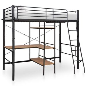 vidaXL sengestel til k&oslash;jeseng med bord 90x200 cm metal gr&aring;