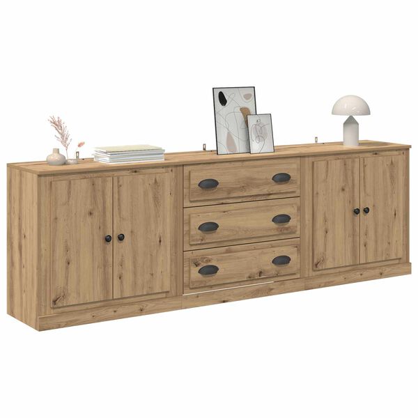 vidaXL Sideboards med skuffe 3 pcs Artisan Egetr&aelig; 70 x 35,5 x 67,5 cm