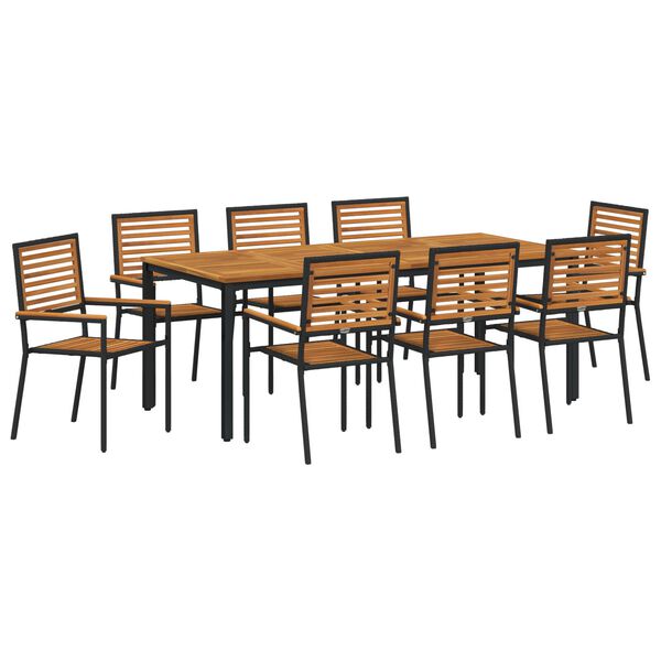 vidaXL Have Spisebordssæt 9 pcs Sort polyrattan