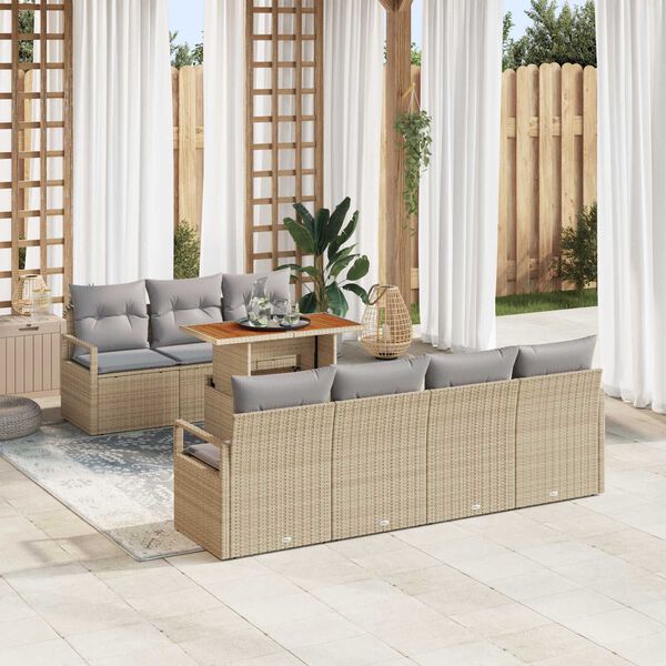 vidaXL Havesofa S&aelig;t med opbevaring 8 pcs Beige Poly rattan