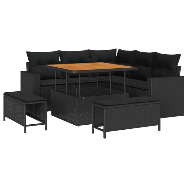 vidaXL Havesofa S&aelig;t 8 pcs Sort polyrattan