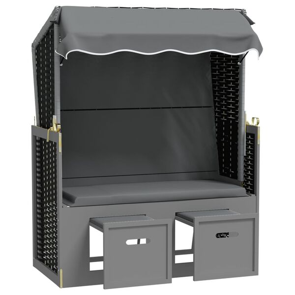 vidaXL strandkurv m. baldakin polyrattan + massivt tr&aelig; antracit + sort