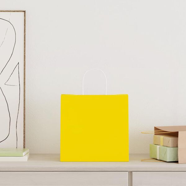 vidaXL papirposer 250 stk. med h&aring;ndtag 26x17x25 cm gul