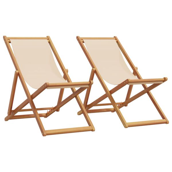 vidaXL strandstole 2 stk. foldbar stof og massivt træ beige