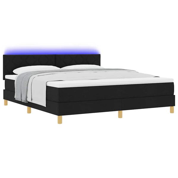 vidaXL LED Box Spring Bed med madras med LED Sort 180 x 200 cm Stof