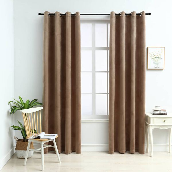 vidaXL m&oslash;rkl&aelig;gningsgardiner 2 stk. med ringe 140 x 245 cm fl&oslash;jl beige