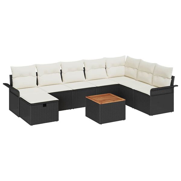vidaXL Havesofa Sæt med pude med opbevaring 9 pcs Sort Poly rattan