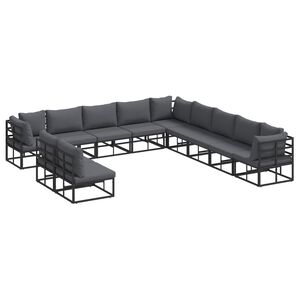 vidaXL Havesofa S&aelig;t med pude 11 pcs Sort Aluminium