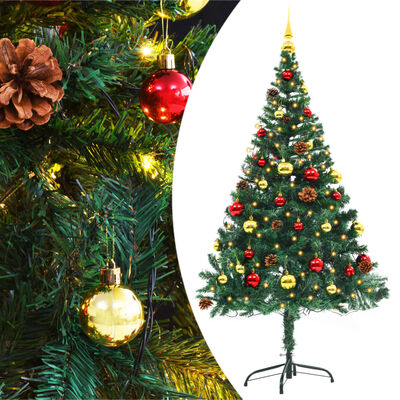 vidaXL kunstigt juletræ med lys og julekugler 150 cm grøn