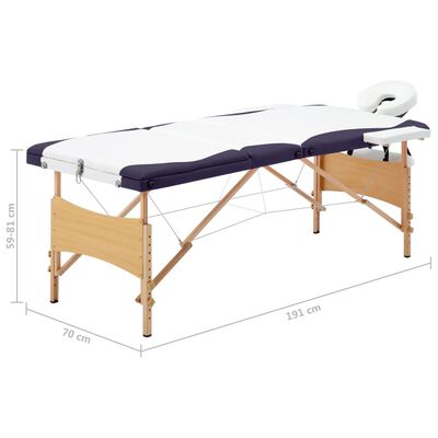 vidaXL sammenfoldeligt massagebord med træstel 3 zoner hvid og lilla