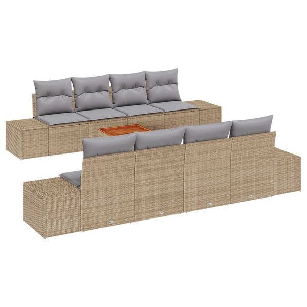 vidaXL Havesofa S&aelig;t med pude 9 pcs Beige polyrattan