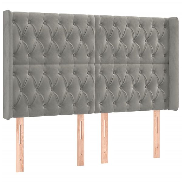 vidaXL sengegavl med LED-lys 163x16x118/128 cm fl&oslash;jl lysegr&aring;