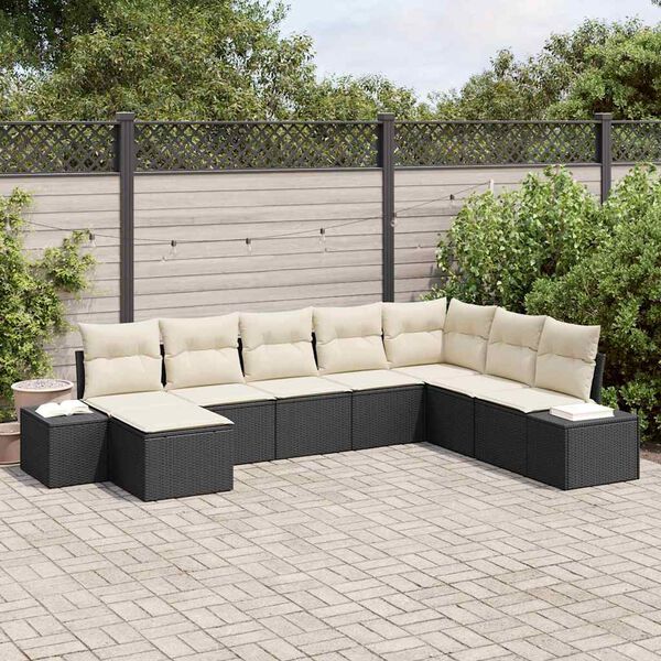 vidaXL Havesofa S&aelig;t med pude 8 pcs Sort og Cream polyrattan