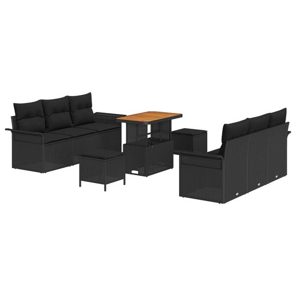 vidaXL Havesofa Sæt med pude 9 pcs Sort polyrattan