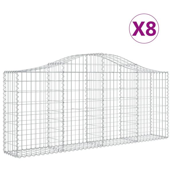 vidaXL buede gabionkurve 8 stk. 200x30x80/100 cm galvaniseret jern