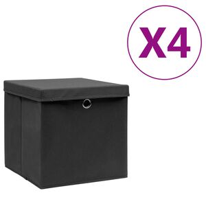 vidaXL opbevaringskasser med l&aring;g 4 stk. 28x28x28 cm sort