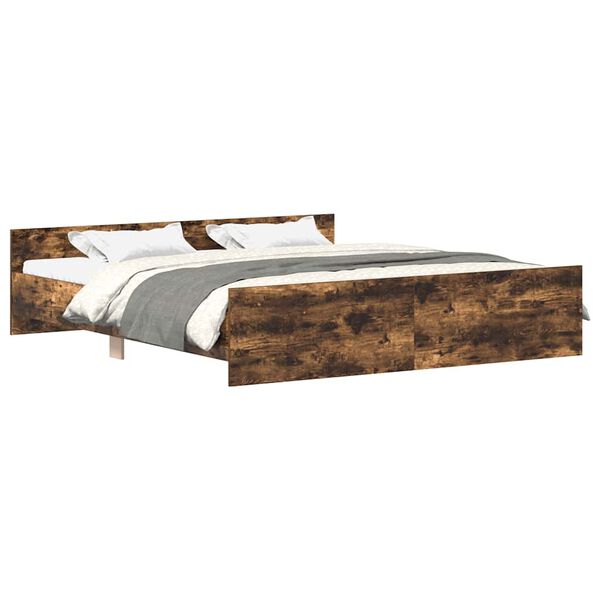 vidaXL sengeramme med sengegavl og fodg&aelig;rde 180x200 cm r&oslash;get egetr&aelig;