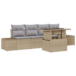 vidaXL Sofa S&aelig;t med pude 5 pcs Beige og lys gr&aring; polyrattan