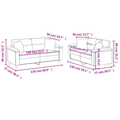 vidaXL sofasæt 2 dele med puder mikrofiberstof cremefarvet