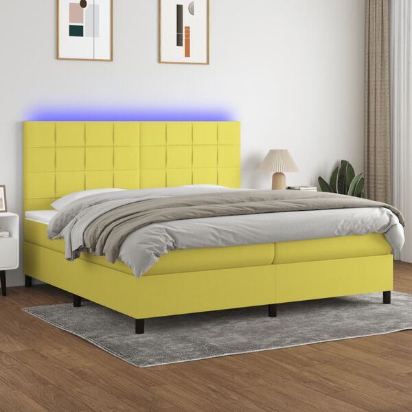 vidaXL kontinentalseng med LED-lys 200x200 cm stof gr&oslash;n