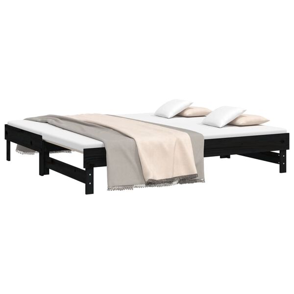 vidaXL daybed med udtræk 2x(90x190) cm massivt fyrretræ sort