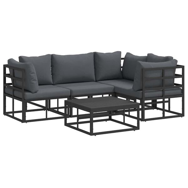 vidaXL Havesofa Sæt med pude 5 pcs Sort Aluminium