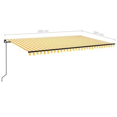 vidaXL markise m. LED-lys 500x300 cm manuel betjening gul og hvid
