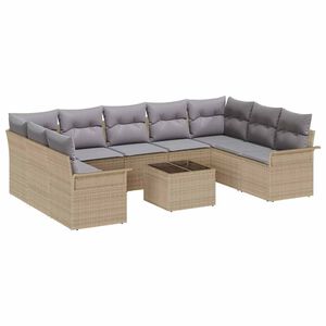 vidaXL Havesofa S&aelig;t med pude 10 pcs Beige polyrattan
