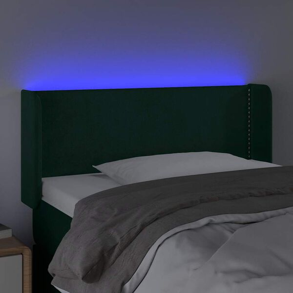 vidaXL sengegavl med LED-lys 83x16x78/88 cm fl&oslash;jl M&oslash;rkegr&oslash;n