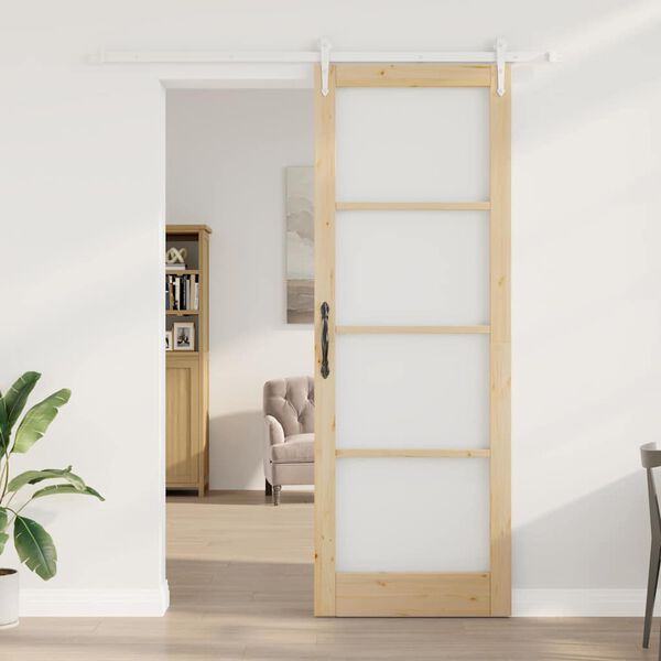 vidaXL Skyded&oslash;r Naturfarvet 83 x 232 cm Massivt fyrretr&aelig; og glas