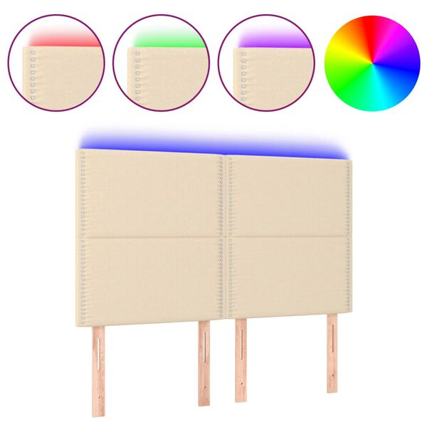vidaXL sengegavl med LED-lys 144x5x118/128 cm stof cremefarvet
