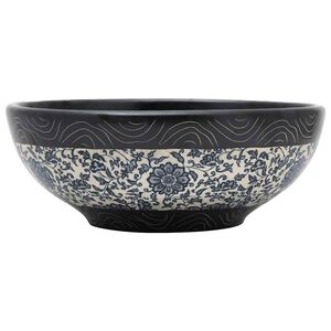 vidaXL h&aring;ndvask til bordplade &Phi;41x14 cm rund keramik sort og bl&aring;
