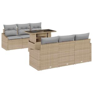 vidaXL Havesofa S&aelig;t med opbevaring 7 pcs Beige Poly rattan
