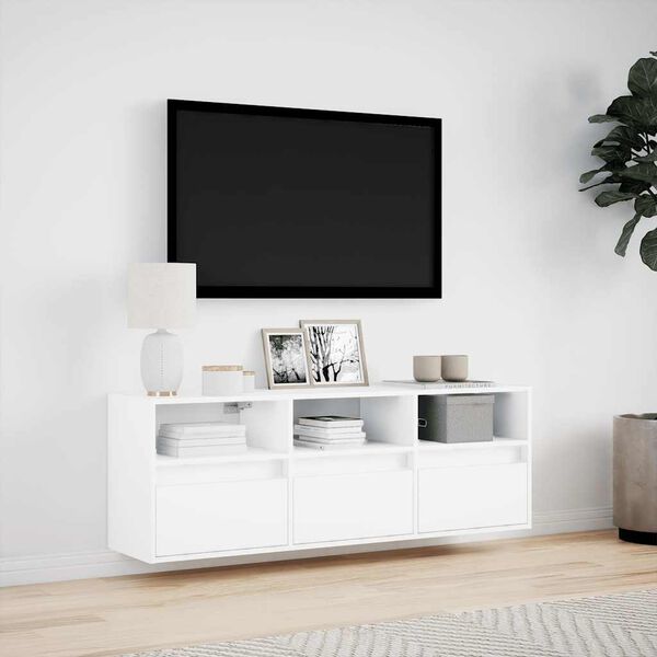 vidaXL væghængt tv-bord med LED-lys 130x31x45 cm hvid