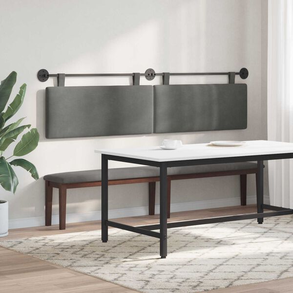 vidaXL H&aelig;ngende Hovedgavl M&oslash;rkegr&aring; 210 x 55 x 5 cm Velourstof