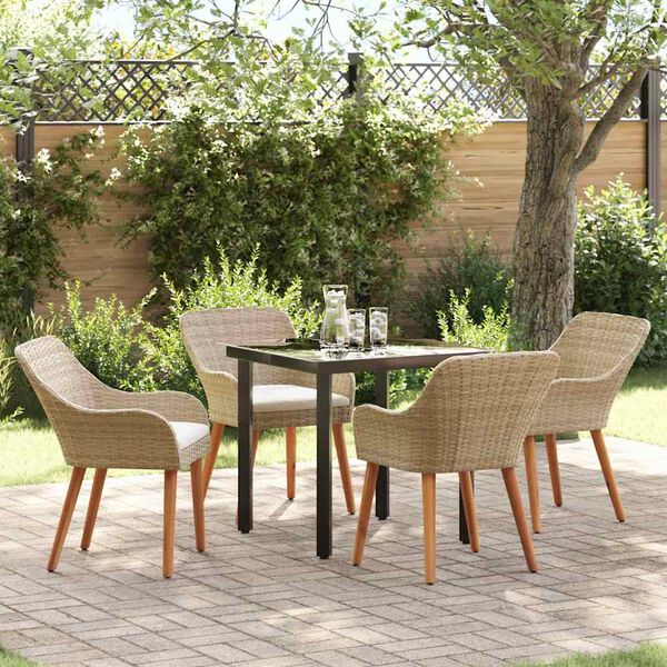 vidaXL Have Spisebordss&aelig;t med pude 5 pcs Beige polyrattan