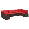 vidaXL Havesofa S&aelig;t med pude 10 pcs Brun og R&oslash;d polyrattan
