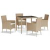 vidaXL spisebordss&aelig;t til haven 5 dele med hynder polyrattan beige