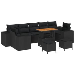 vidaXL Havesofa S&aelig;t 10 pcs Sort polyrattan