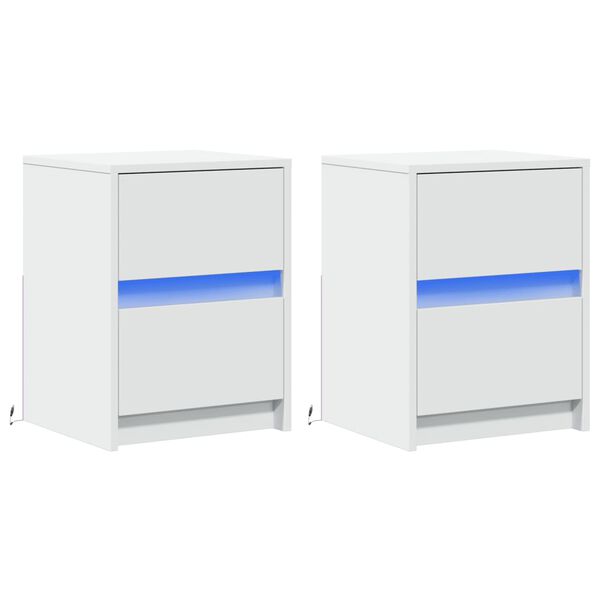 vidaXL sengeborde 2 stk. med LED-lys konstrueret tr&aelig; hvid